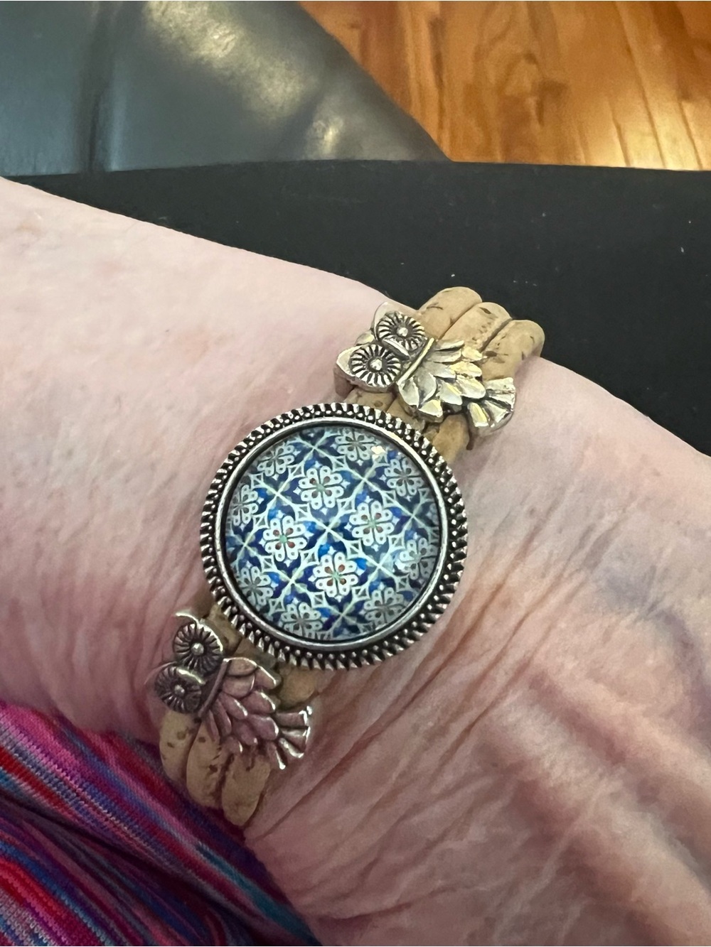 Artisan Blue Patterned Cuff Bracelet - Women's Fashion Jewelry